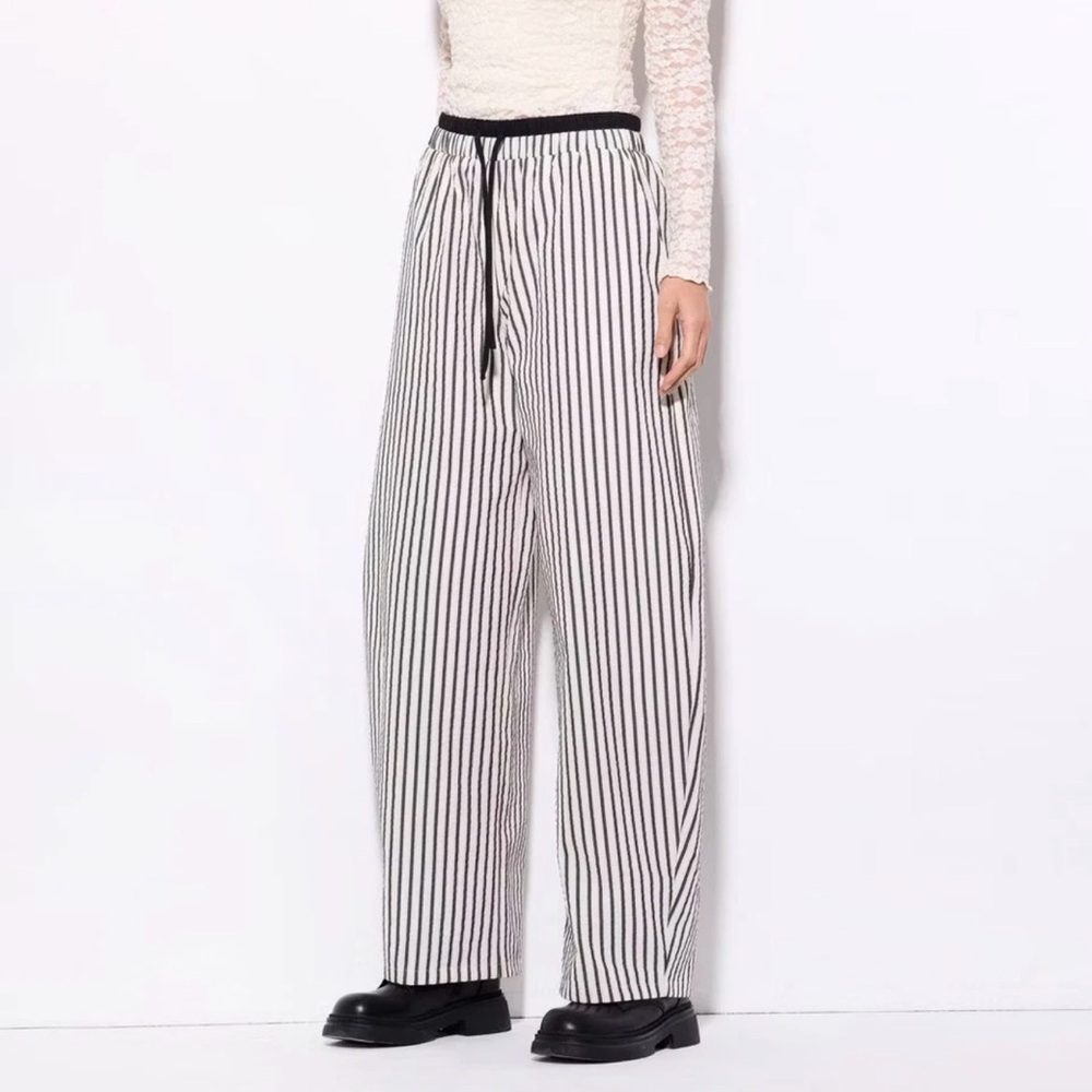 Target Women's Double Waist Wide Leg Pants Wild Fable White black  Striped Large